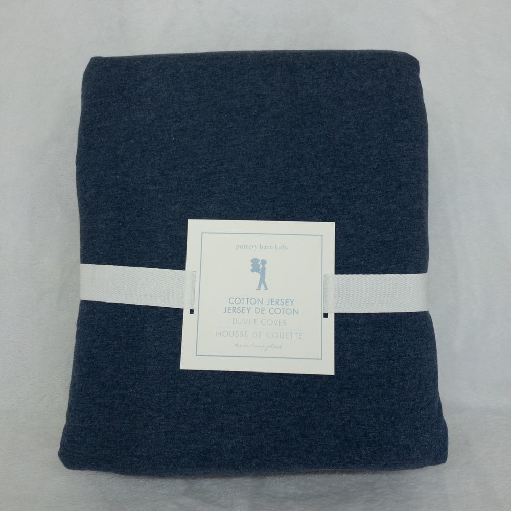 Pottery Barn Kids Twin 100% Cotton Jersey Duvet Cover Navy Blue 68x86 New